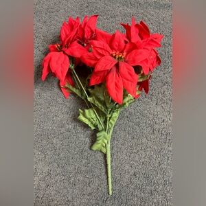 Poinsettia Silk Faux Flower Stems 9 Bunch Christmas Red 16” Artificial